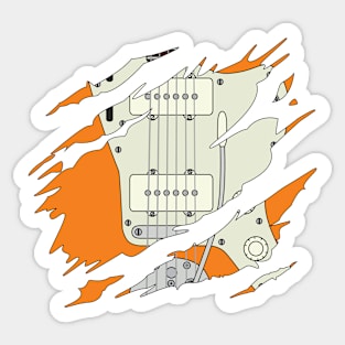 Ripped Electric Guitar Offset Style Orange Color Sticker